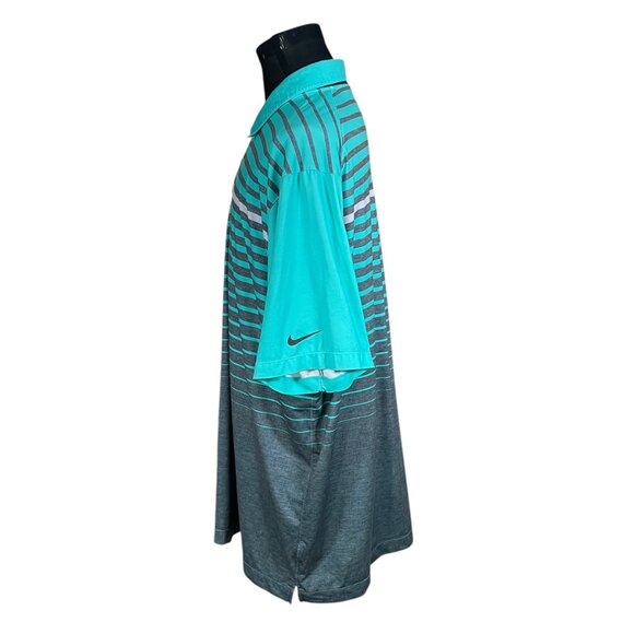 Nike Golf Tour Performance Mens Dri-Fit Teal Striped Short Sleeve Polo Shirt 2XL - Picture 4 of 9